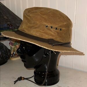 Vintage C.C. Filson tin cloth packer hat with Leather Band